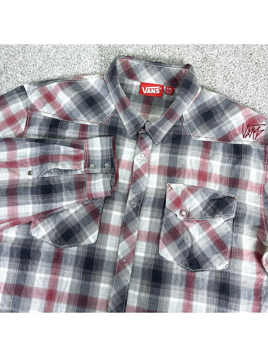 Vans Other - Vans Shirt Mens XXL 2XL Red Gray Plaid Western Snap Button‎ LS Skate Western